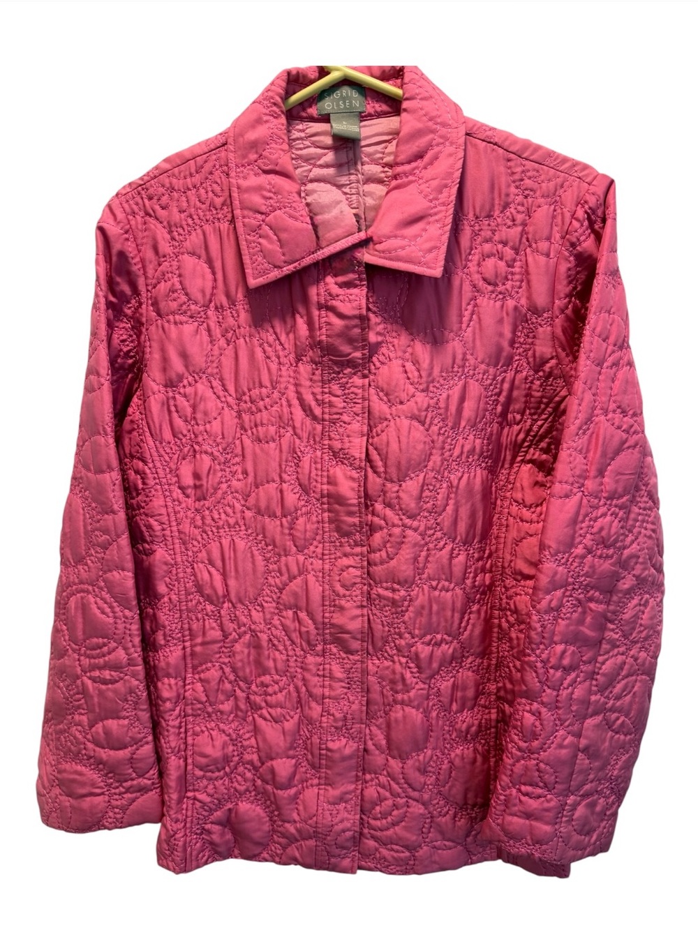 Sigrid Olsen Pink Quilted Jacket With Pockets & Snaps 100% Silk Sz(L) - Picture 1 of 7